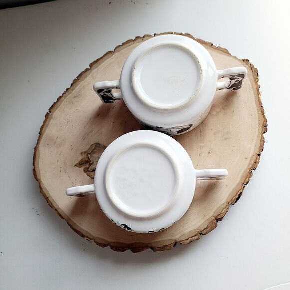 Vtg Holstein Cows Calf Double Handle Soup Bowls Mugs Farmhouse Stackable - Picture 6 of 6